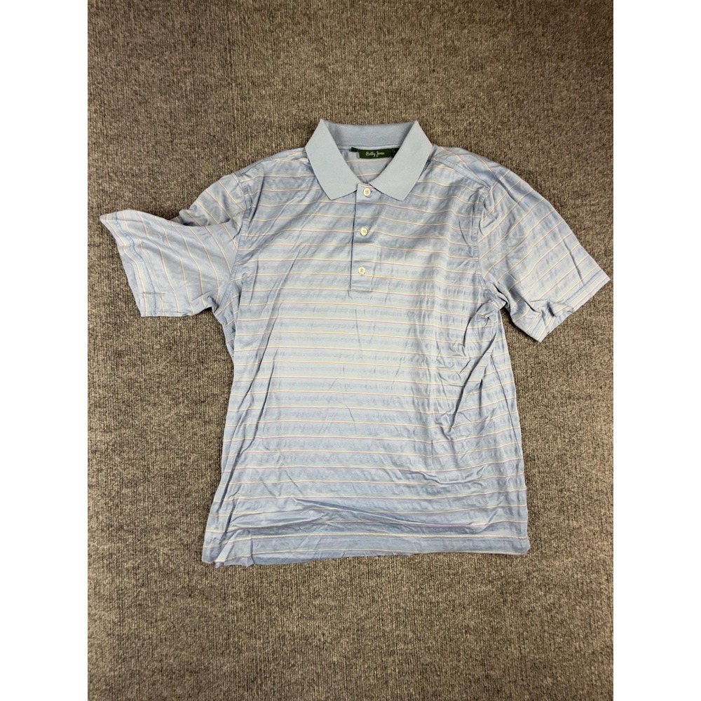Bobby Jones Polo Shirt Mens Medium Blue Striped 100% Cotton Golf Knit Casual